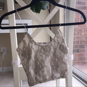 Free People Seamless Crop Top w/ Hand-sewn Lace XS